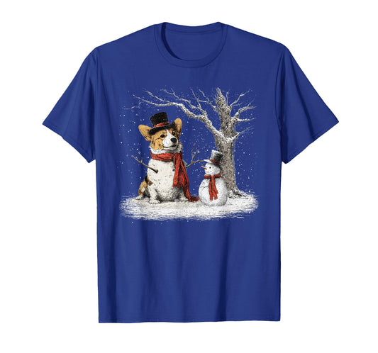 Funny Corgi Dog in The Snow Tree Christmas Winter T-Shirt