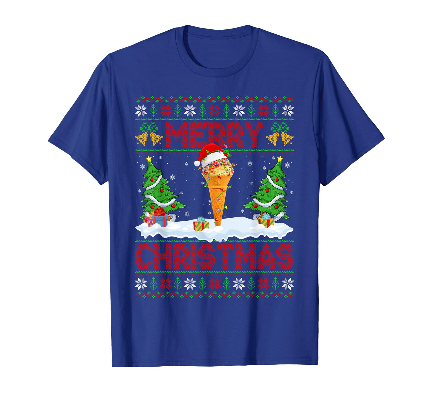 Ice Cream Cone Ugly Xmas Sweaters Funny Lights Christmas T-Shirt
