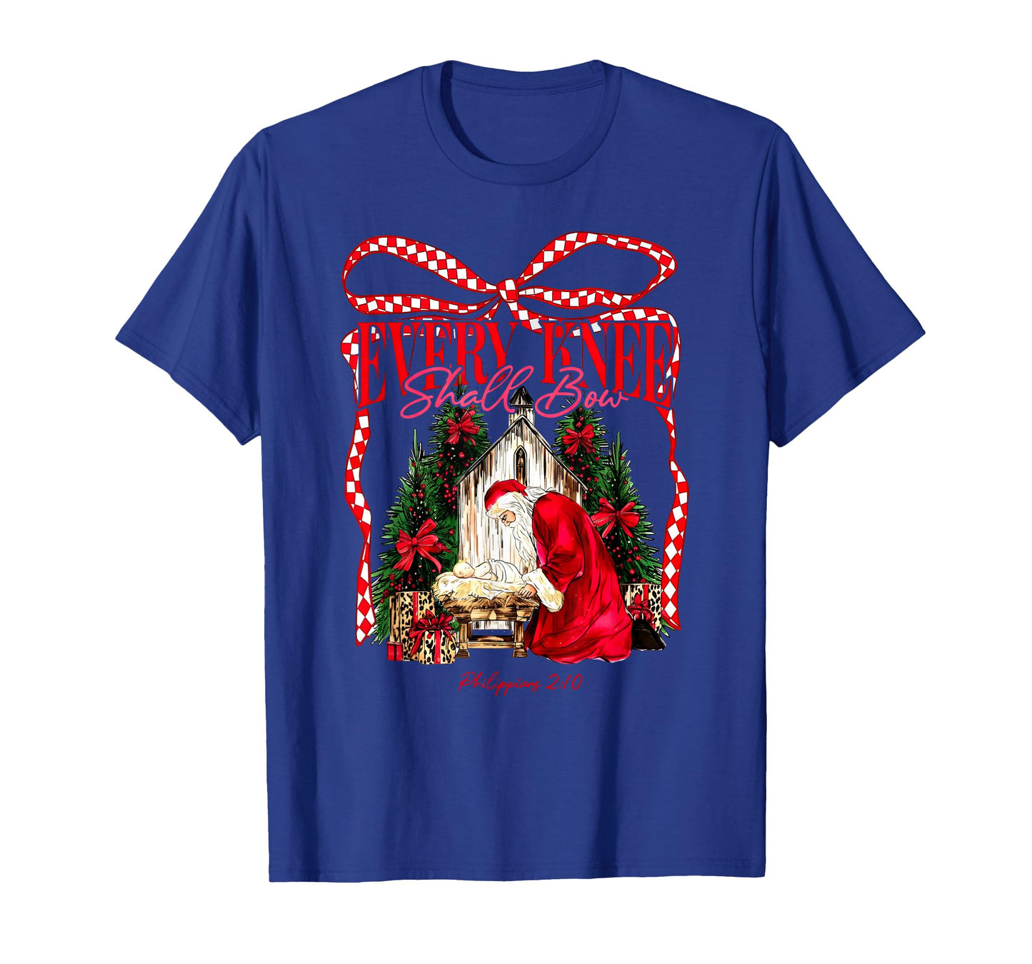 Every Knee Shall Bow Santa Kneeling Christian Christmas T-Shirt