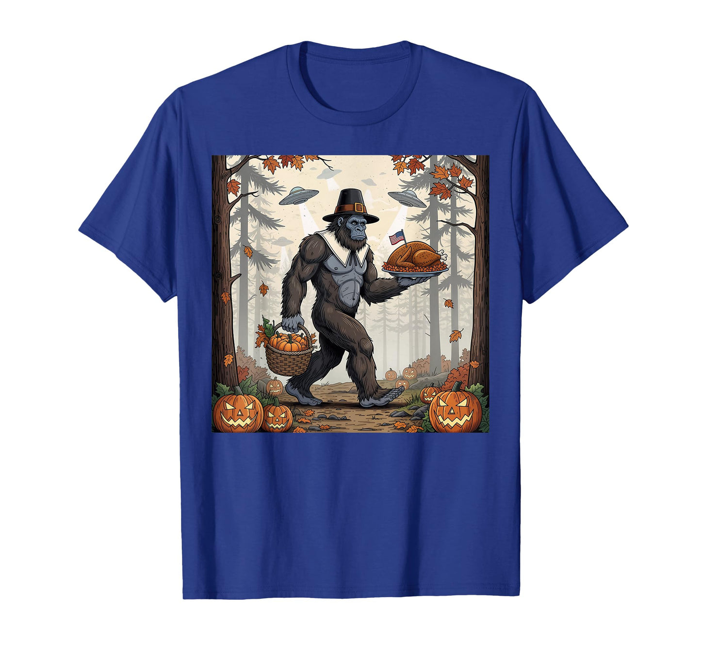 Thanksgiving Bigfoot UFO Funny Sasquatch Turkey Day T-Shirt