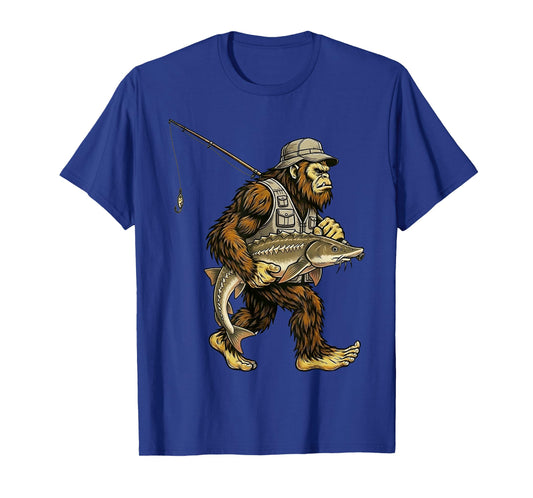 Sturgeon Bigfoot Fisherman River Fishing Sasquatch T-Shirt