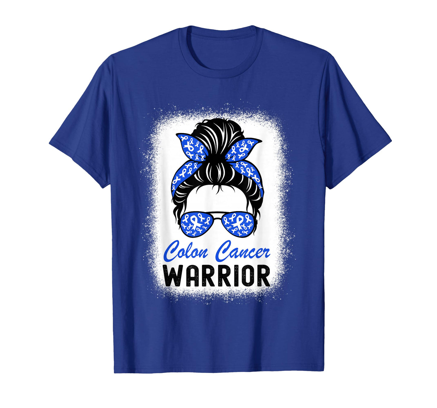 Colon Cancer Warrior CRC Colorectal Cancer Blue Messy Bun T-Shirt