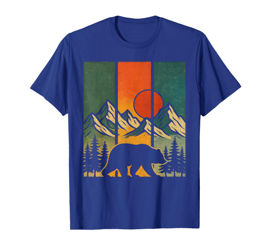 Retro Bear Graphic Tee Mountains Nature Outdoor Vintage T-Shirt