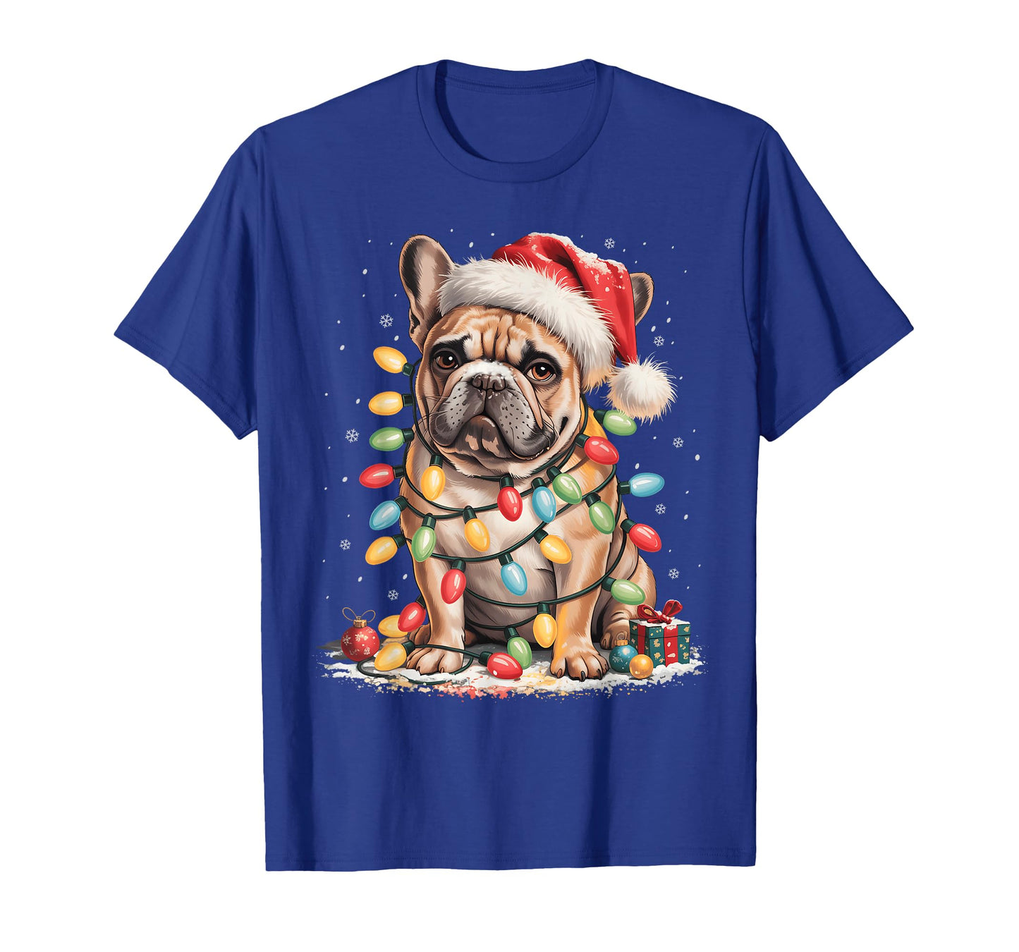 Cute French Bulldog Christmas Tree Santa Xmas Lights Dog T-Shirt