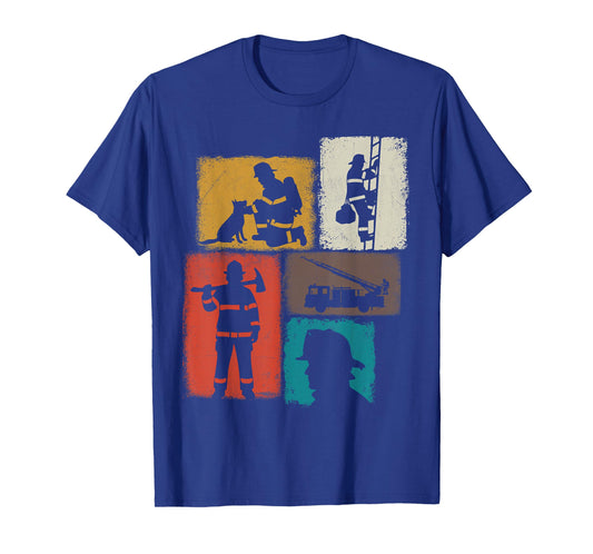 Firefighter Vintage Collage Fireman Men Hero T-Shirt