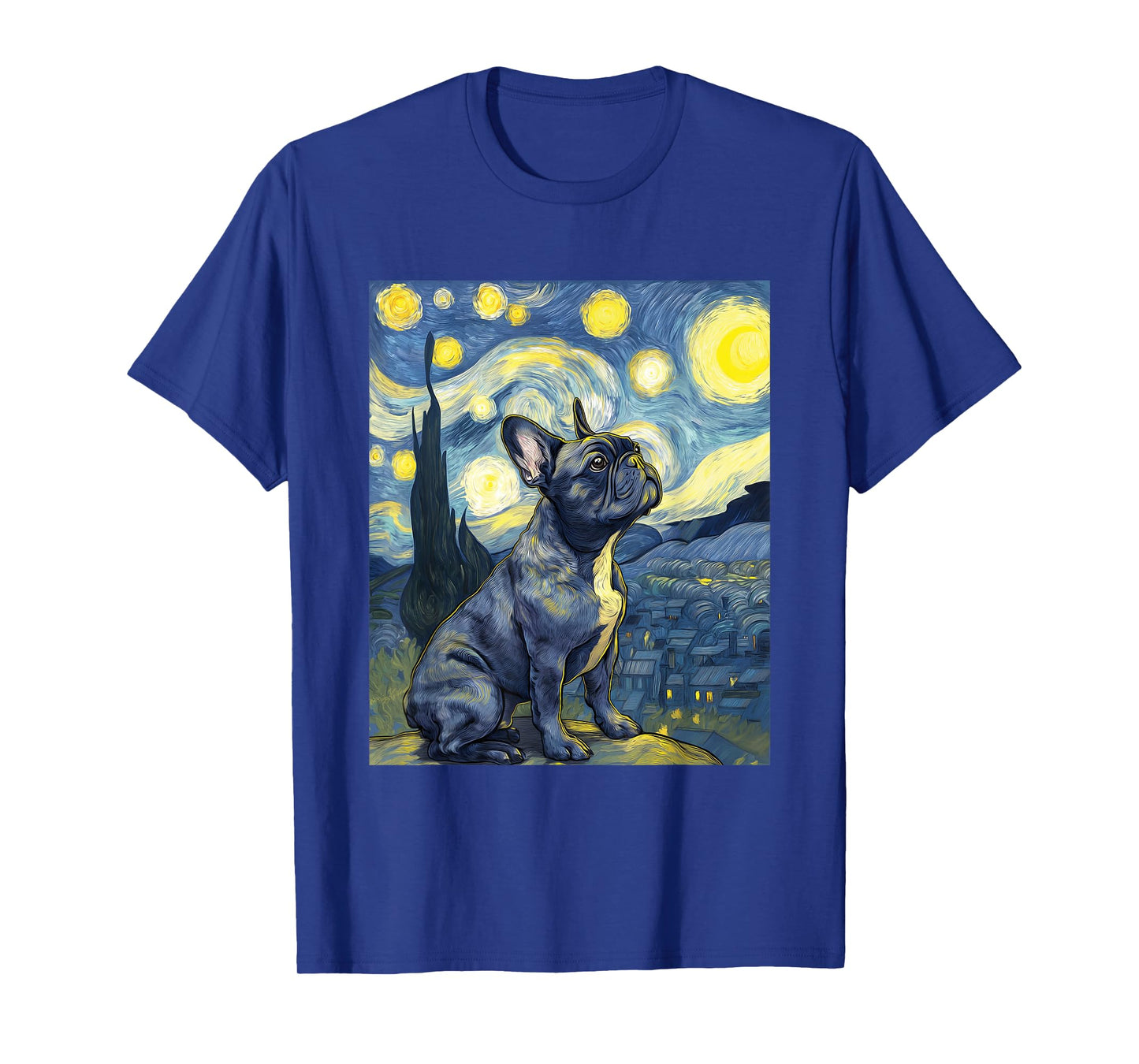 French Bulldog Dog Van Gogh Style Starry Night Funny Graphic T-Shirt