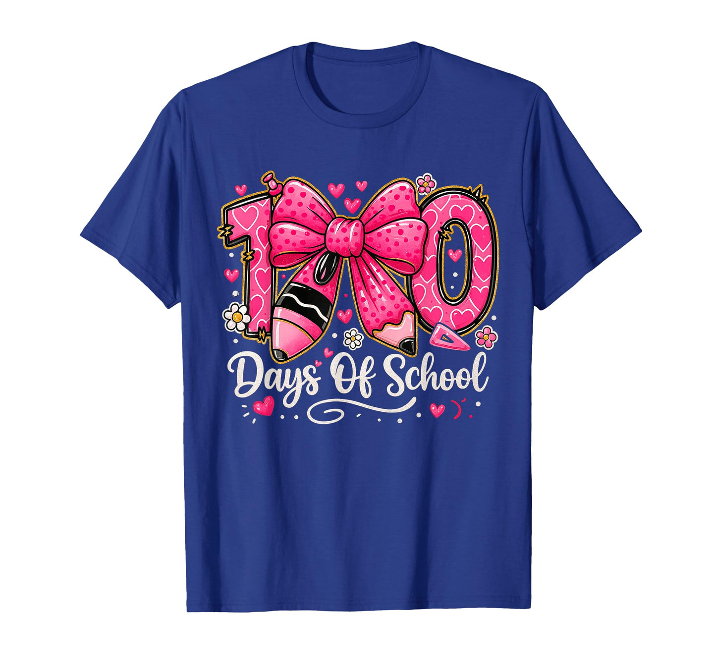 Preppy 100 Days of School Pink Pencil Bow Teacher Kid T-Shirt