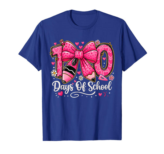 Preppy 100 Days of School Pink Pencil Bow Teacher Kid T-Shirt