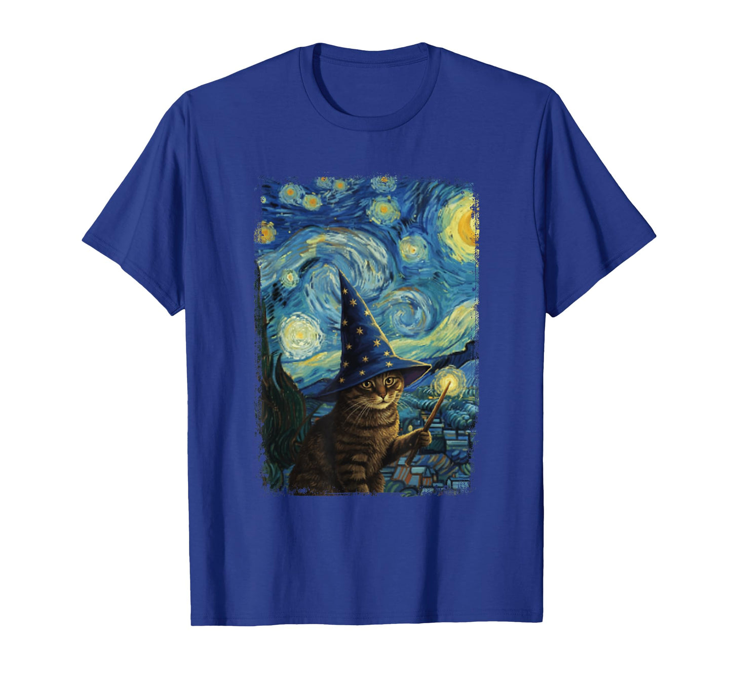 Van Gogh Starry Night Wizard Cat T-Shirt