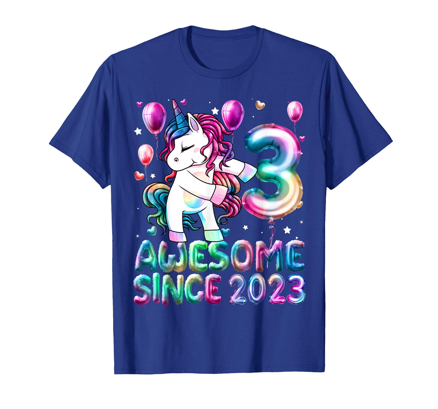 3 Year Old Girl Awesome Since 2023 Unicorn 3rd Birthday Girl T-Shirt