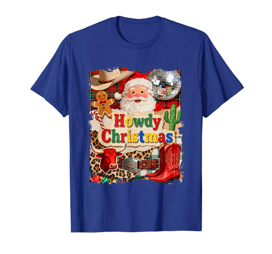 Howdy Christmas Western Santa Claus Xmas Cowboy Boots Women T-Shirt