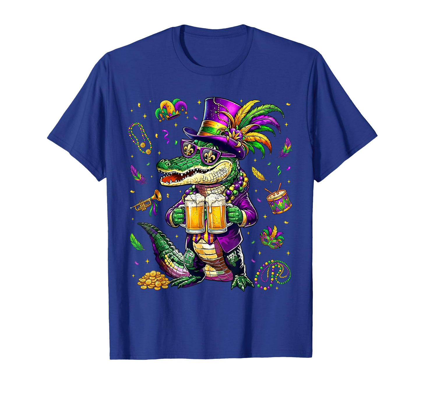 Funny Mardi Gras Malligator Drinking Drink Vintage Bead Men T-Shirt