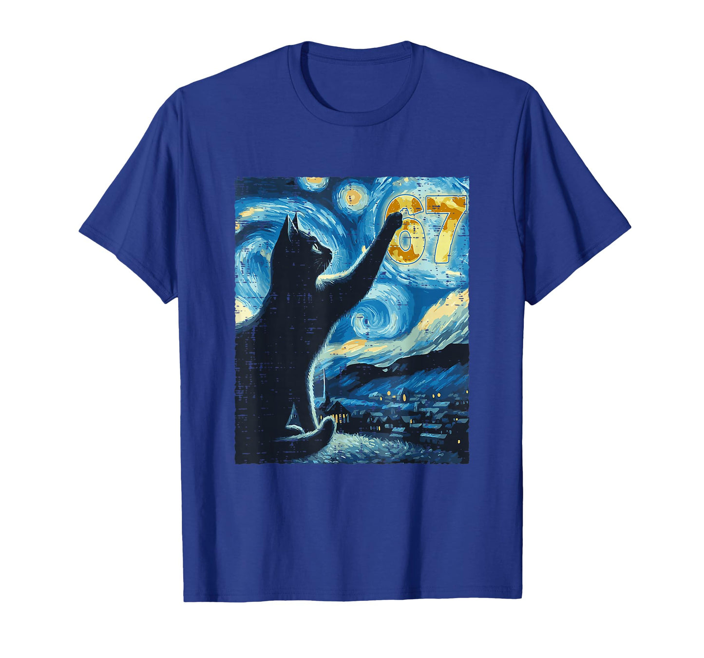 Black Cat Starry Night Van Gogh Cat 67 Six Seven Meme Viral T-Shirt