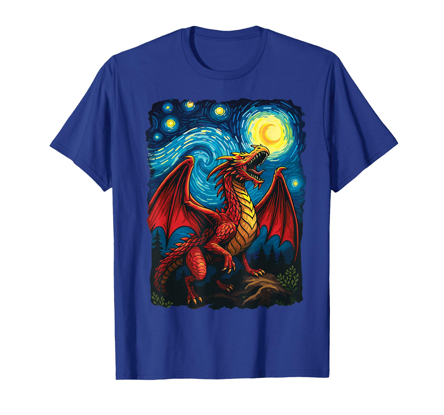 Starry Night Dragon Fantasy Art Van Gogh Mythical Dragon T-Shirt