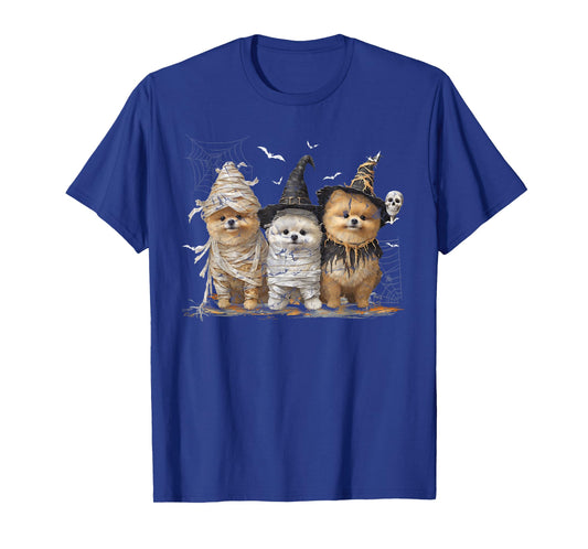 Cute Pomeranian Dog Dressed Ghost Funny Halloween T-Shirt