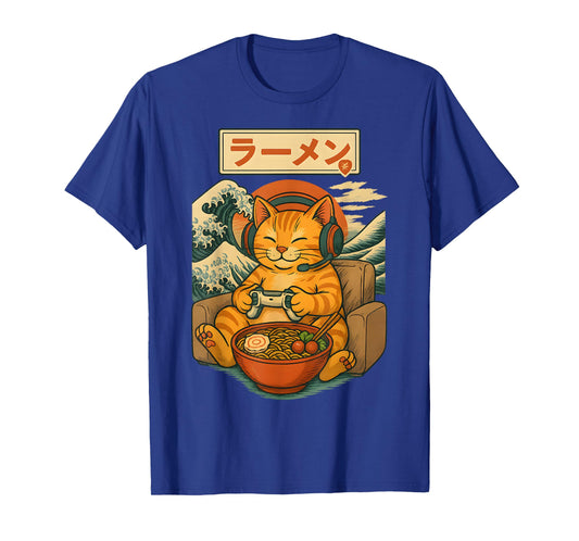 Cute Kawaii Gamer Cat Funny Ramen Japanese Cat Gaming T-Shirt