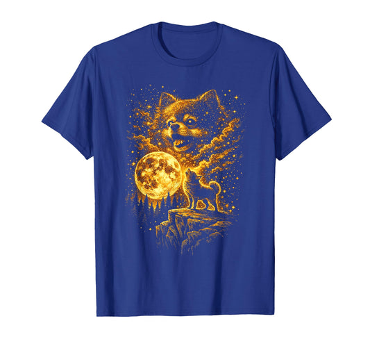 Pomeranian Howling to The Moon Vintage 90s Funny Dog Graphic T-Shirt