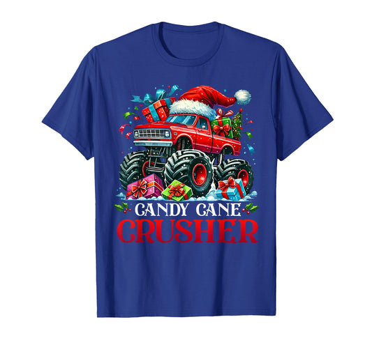 Christmas Candy Cane Crusher Red Monster Truck Present T-Shirt