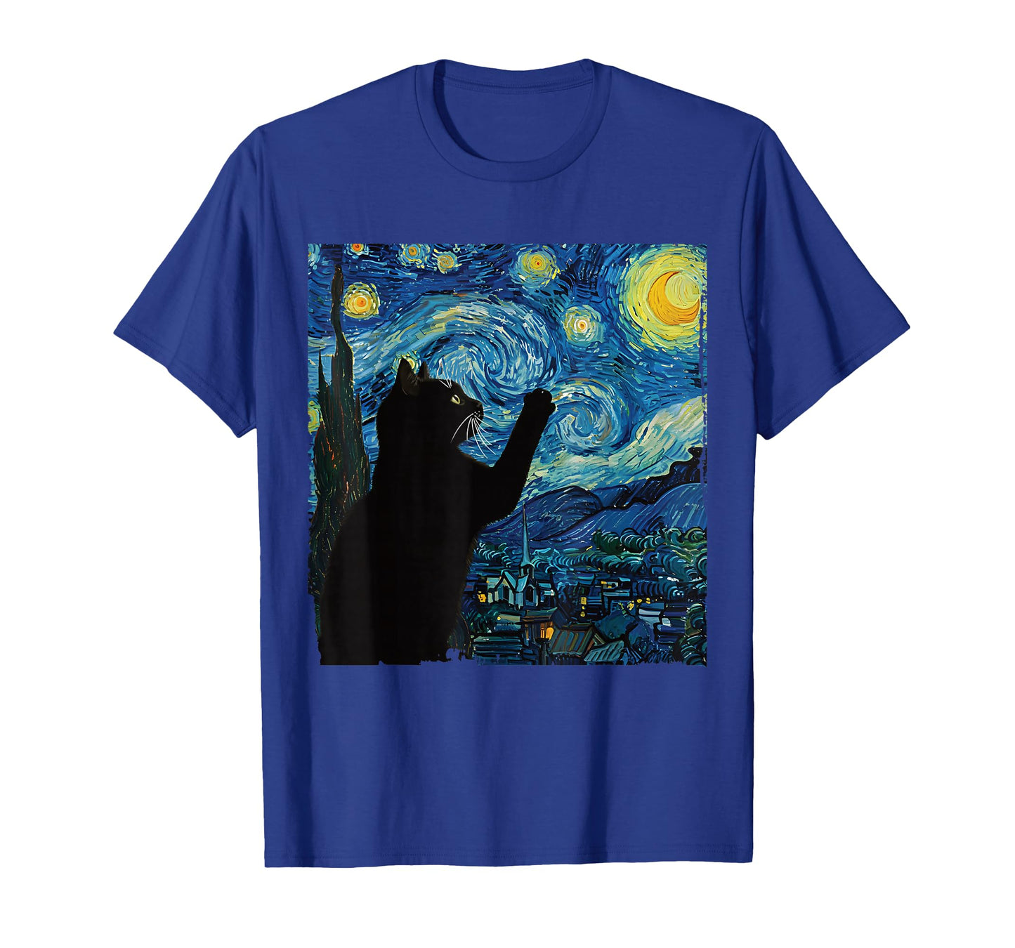 Starry Night Cat Art Graphic Cute Night Sky Painting Design T-Shirt
