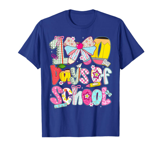 100 Days of School Cute Pencil Coquette Bow Girl Kid Teacher T-Shirt