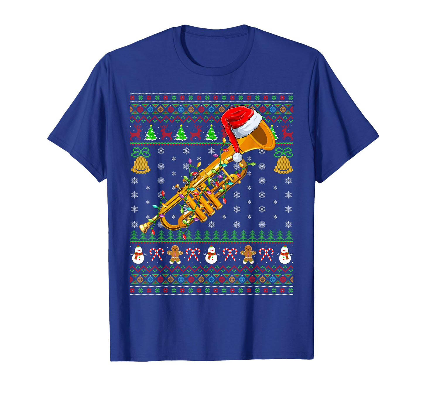Trumpet Christmas Lights Funny Music Lover Ugly Sweater Xmas T-Shirt