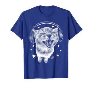 Cute Headphones Cat Funny Y2k Grunge Silly Graphic Meme T-Shirt