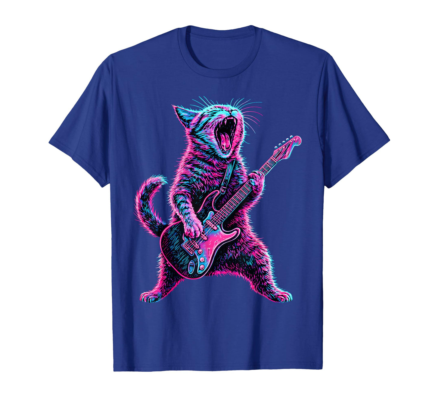 Cat Playing Guitar Retro Music Rock Lovers Cat Guitar Player T-Shirt