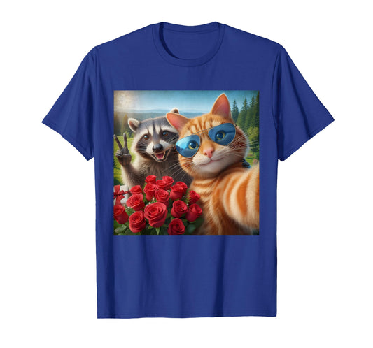 Funny Valentine Cat Raccoon Selfie Love Meme T-Shirt