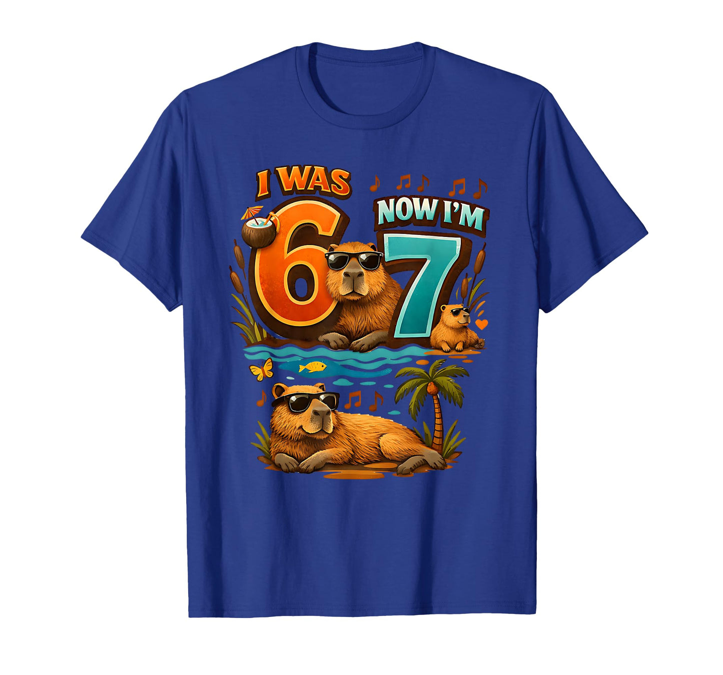 I was Six Now I'm Seven 6 7 Capybara 67 Meme 7th Birthday T-Shirt
