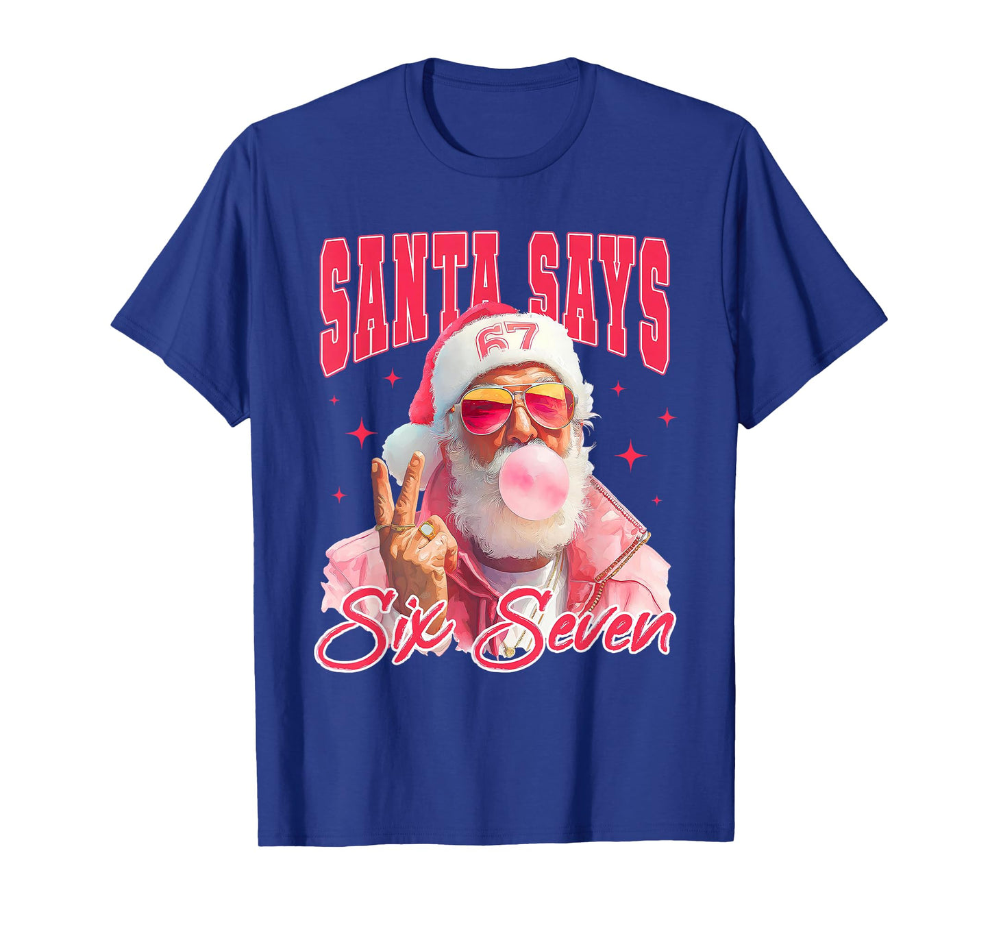 Santa Says Six Seven Meme 67 Christmas Funny Santa Crew Xmas T-Shirt