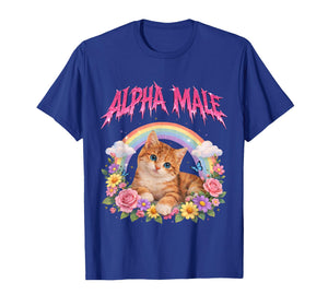 Alpha Male Funny Kitten Rainbow Floral T-Shirt