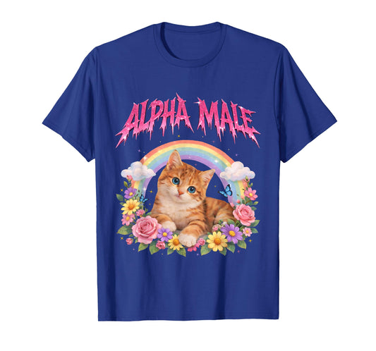 Alpha Male Funny Kitten Rainbow Floral T-Shirt