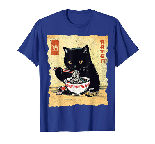 Kawaii Cat Eating Ramen Noodles Funny Anime Gift Girls Teens T-Shirt