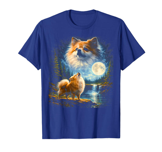Pomeranian Howling Howl Vintage Funny Dog Moonlit Moon Art T-Shirt
