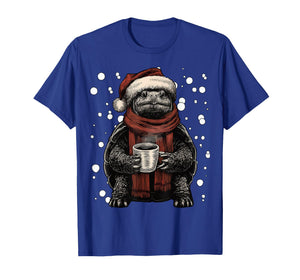 Christmas Turtle with Santa Hat Coffee Lover Funny Winter T-Shirt