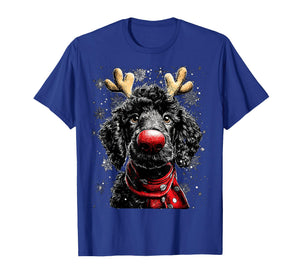 Whimsical Reindeer Poodle Dog Funny Christmas Graphic T-Shirt