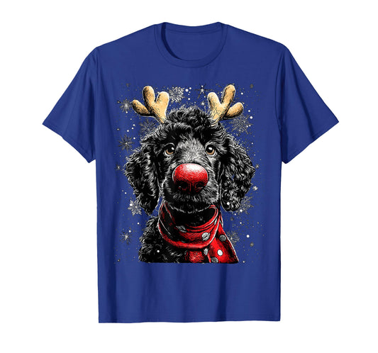 Whimsical Reindeer Poodle Dog Funny Christmas Graphic T-Shirt