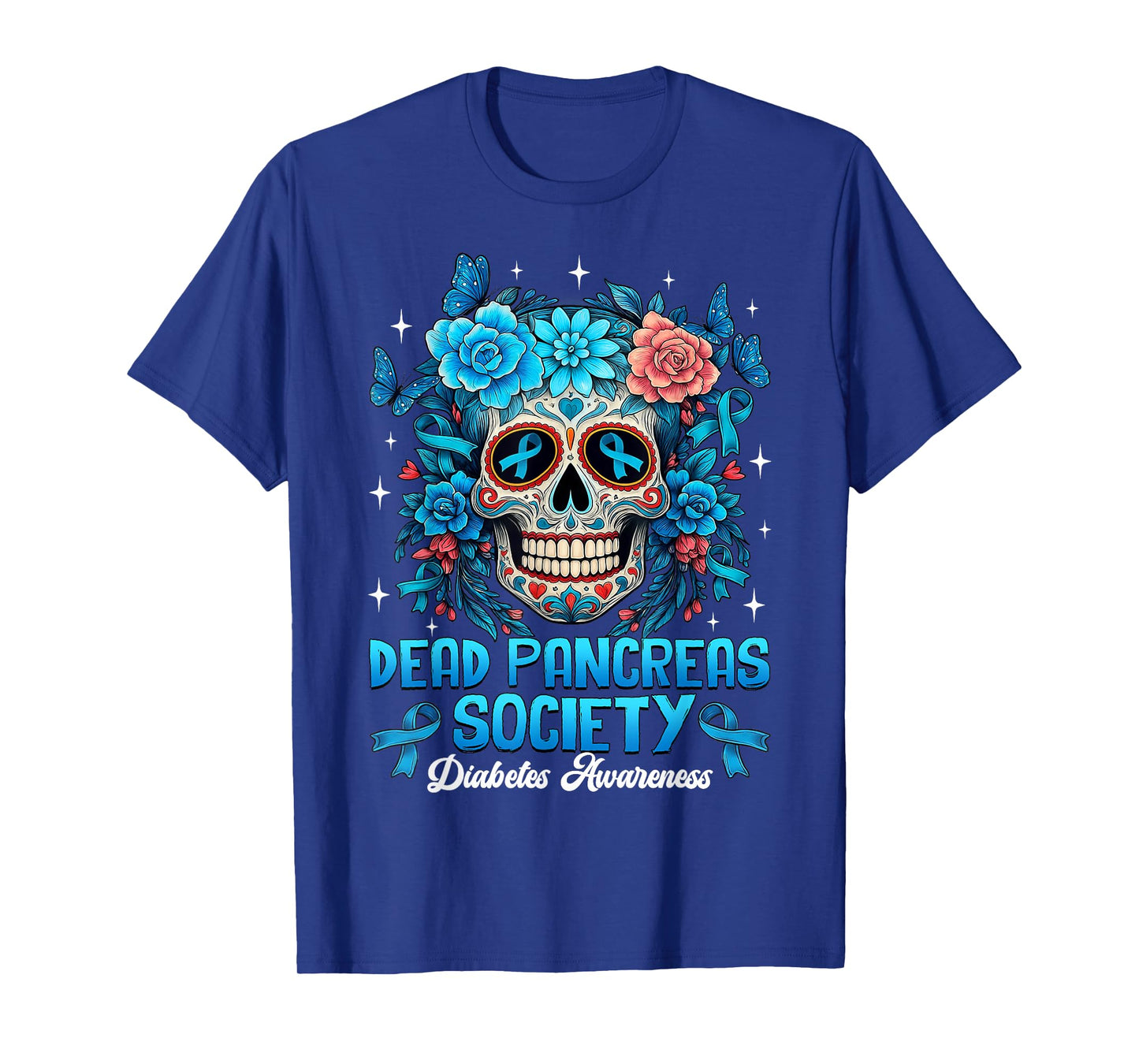 Dead Pancreas Society Diabetes Awareness Floral Sugar Skull T-Shirt
