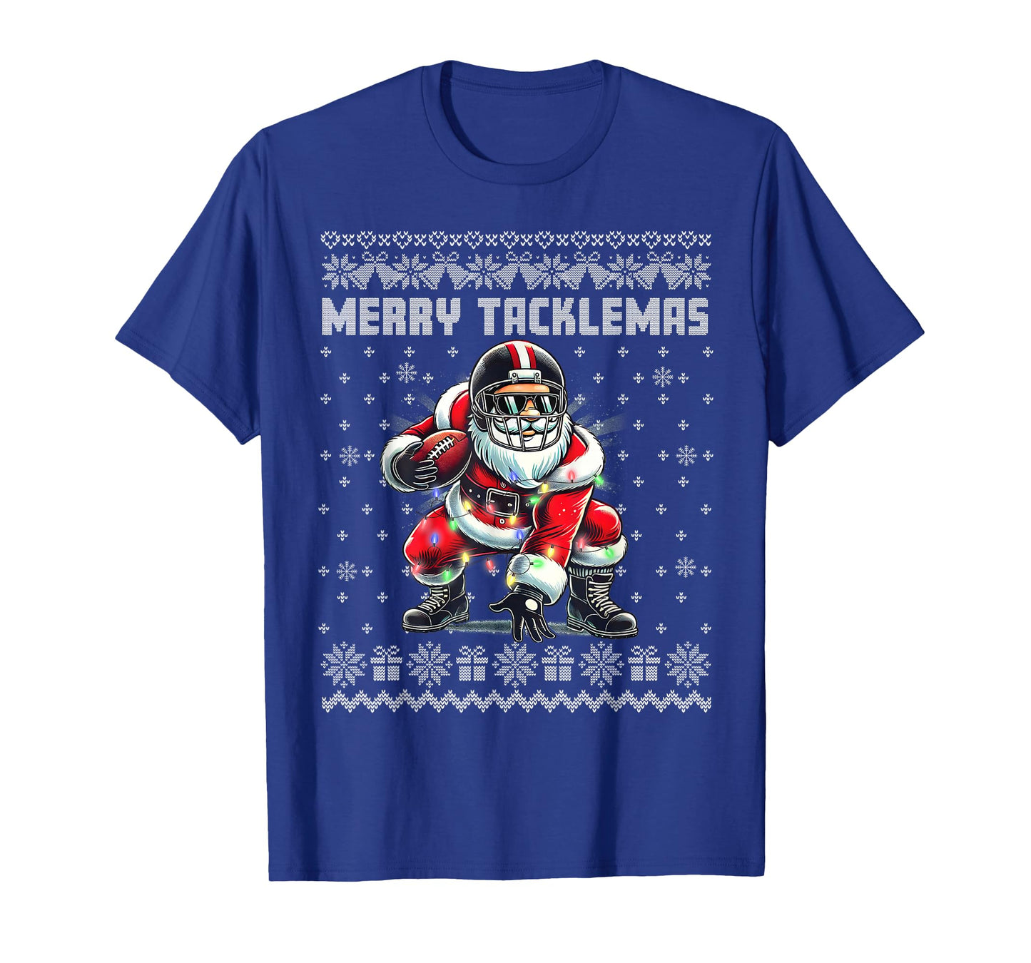 Merry Tacklemas Football Santa Linebacker Ugly Christmas T-Shirt