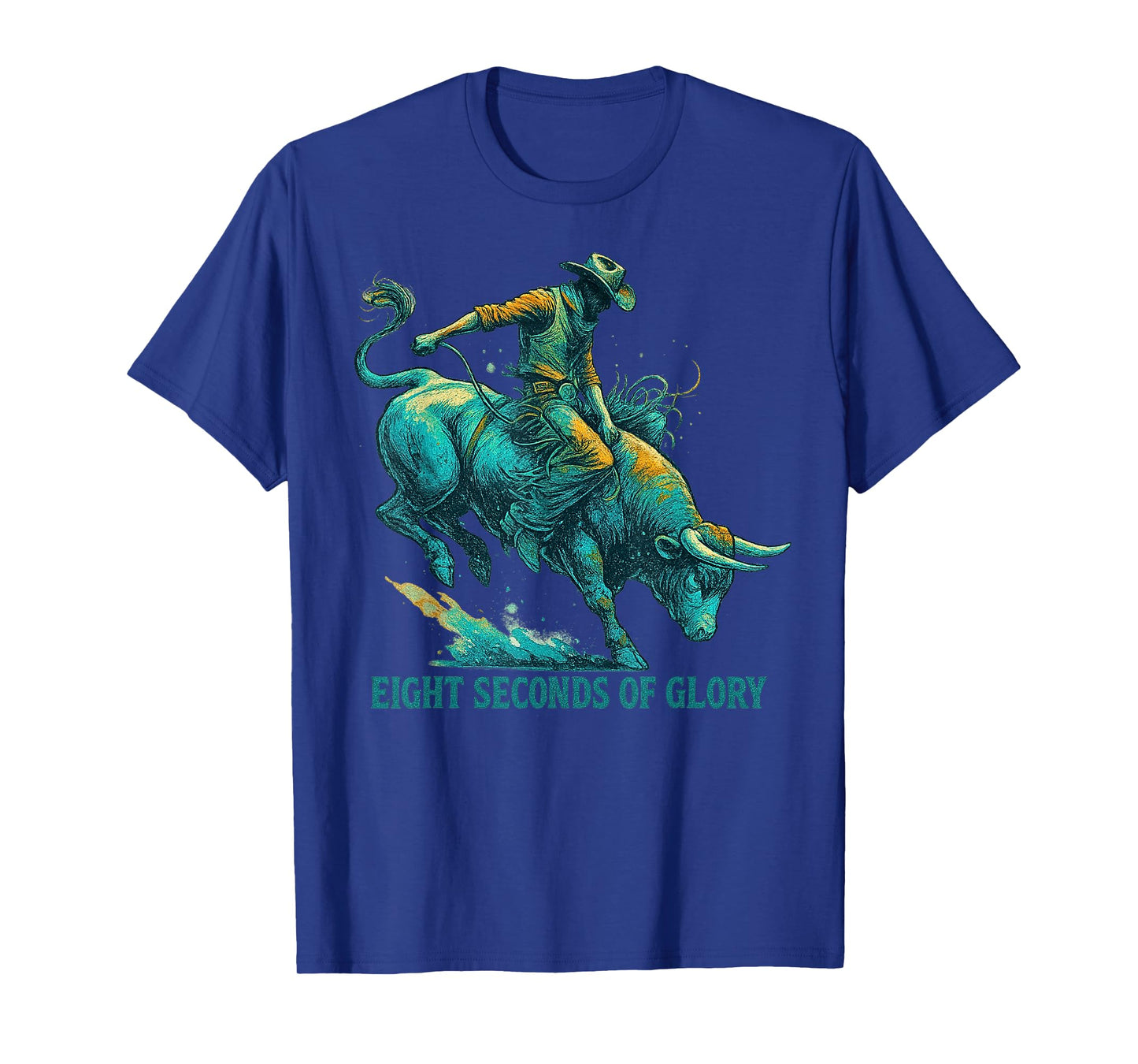 Eight Seconds of Glory Teal Bull Rider Western Art T-Shirt