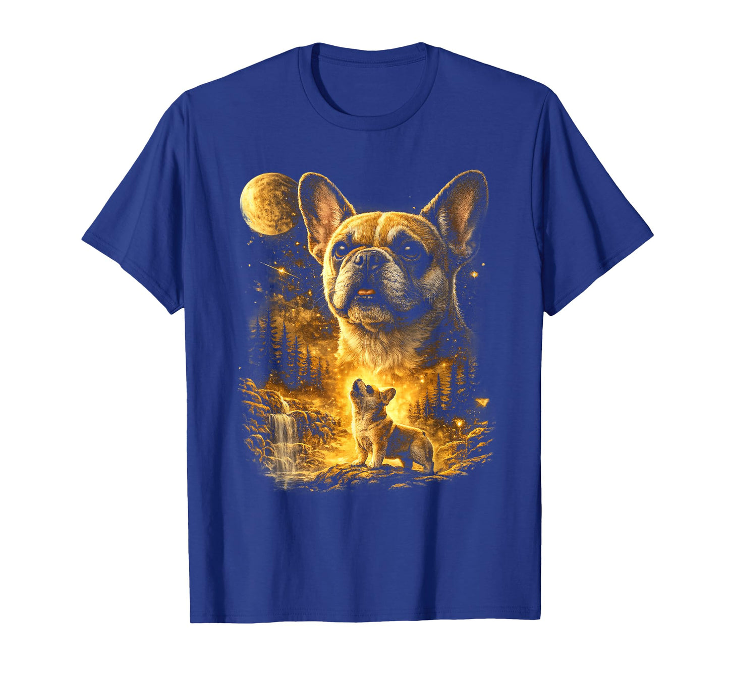 French Bulldog Howling to The Moon Vintage Mystical Dog Art T-Shirt