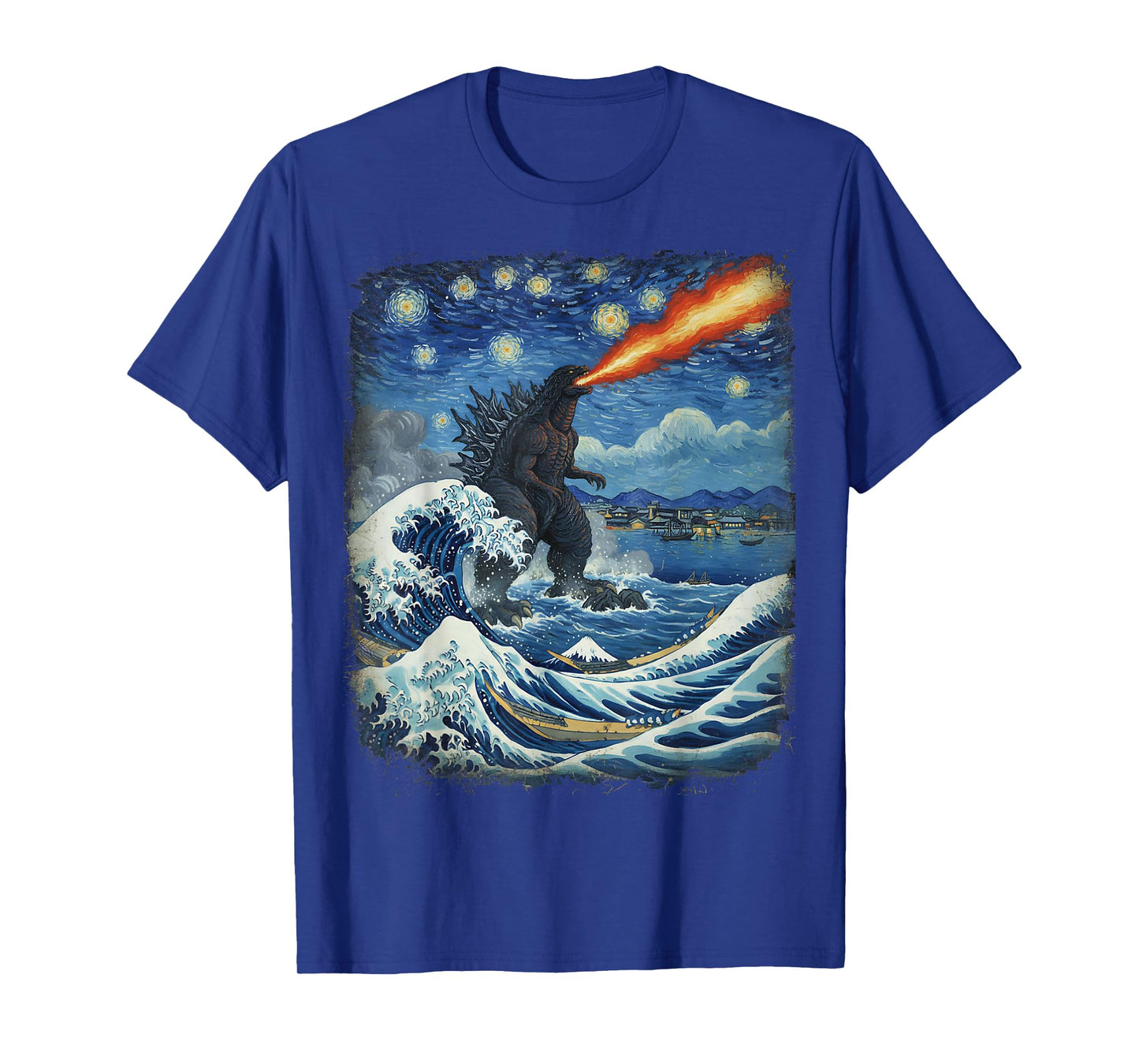 Kaiju Monster Japanese Vangogh starrynight Wave Vintage T-Shirt