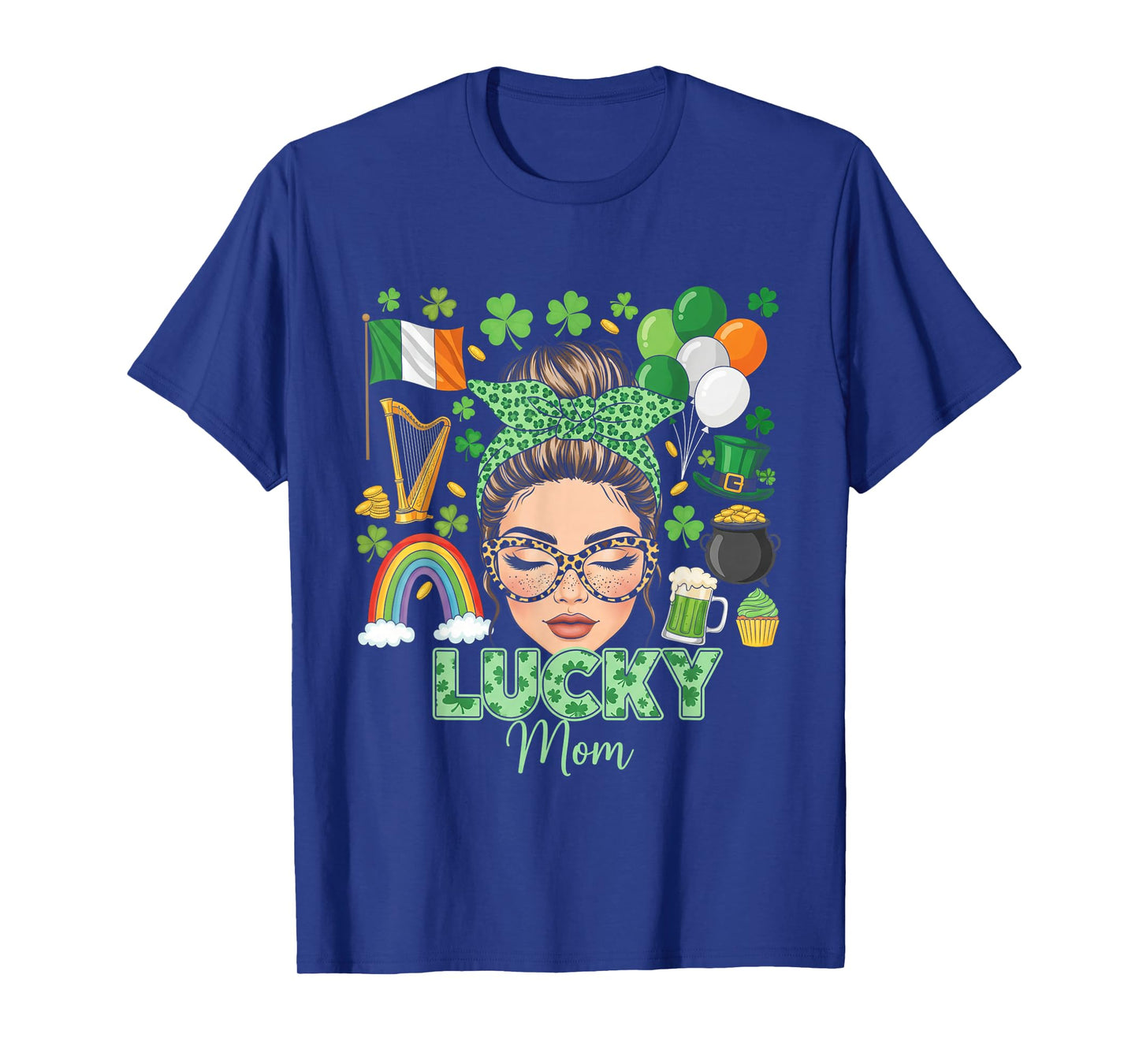 Messy Bun Hair Lucky Mom Shamrocks St Patrick's Day Women T-Shirt