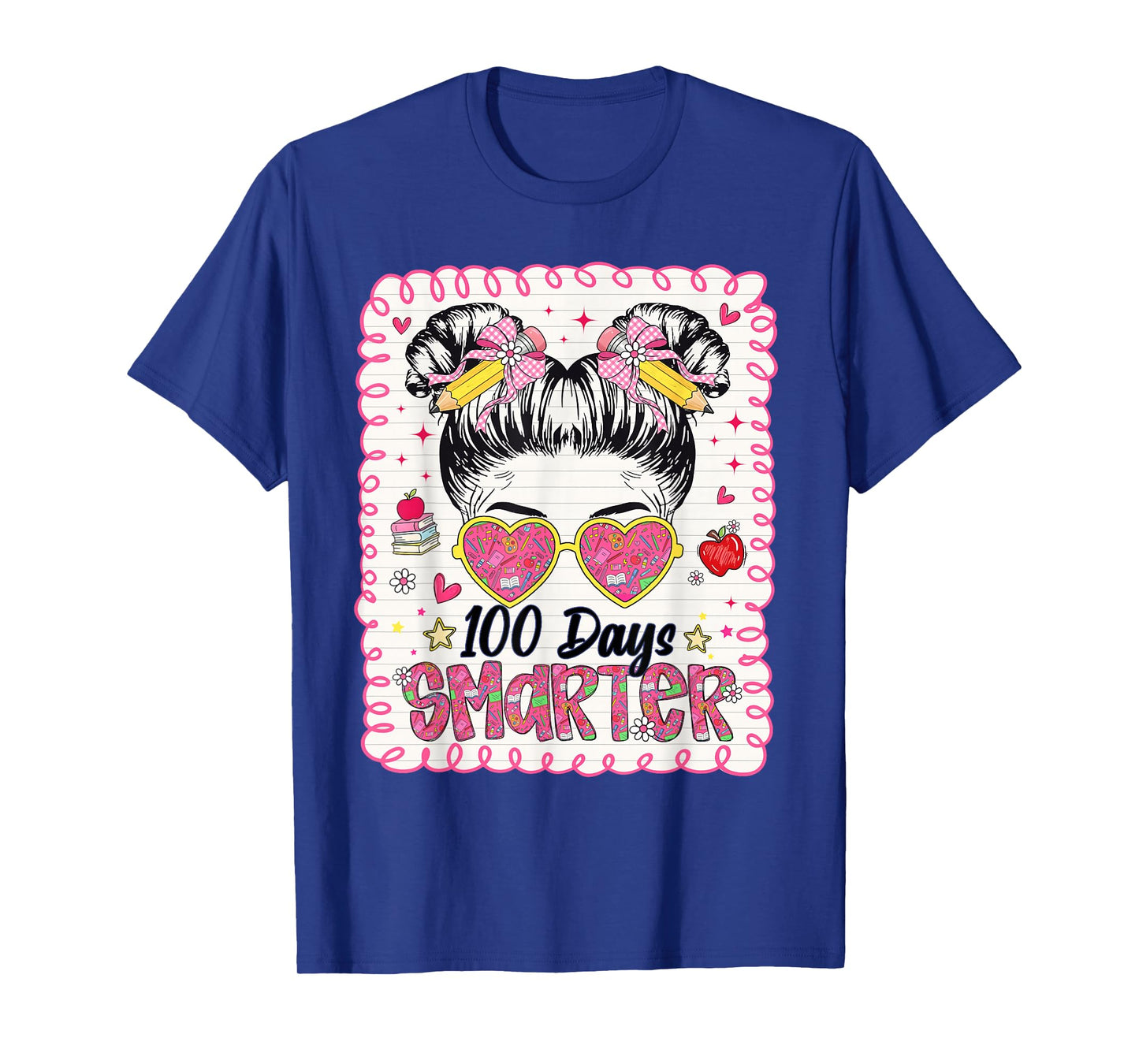Preppy 100 Days Smarter 100th Day of School Messy Bun Girls T-Shirt
