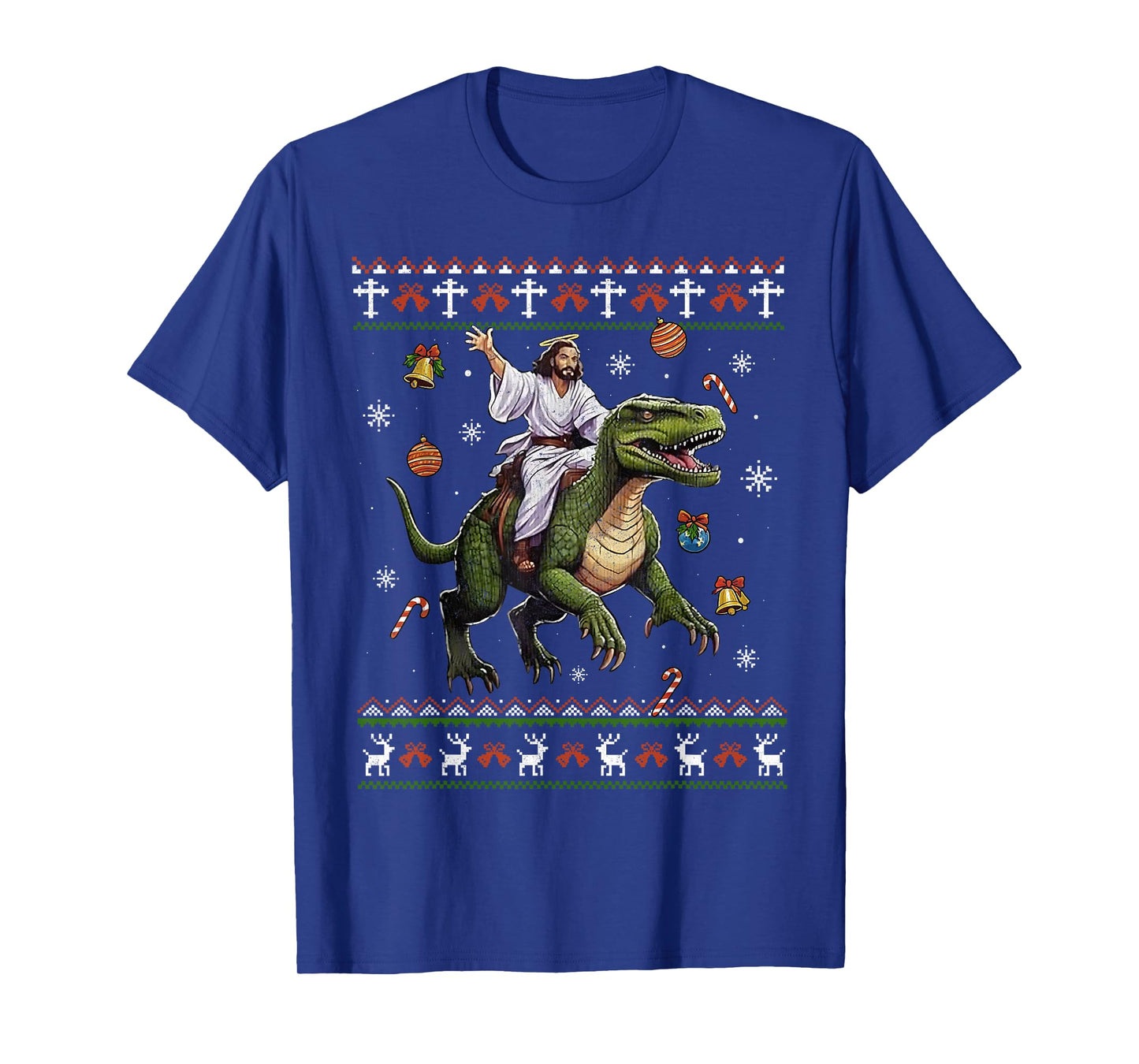 Jesus Riding Dinosaur Funny Meme Ugly Christmas Sweater T-Shirt