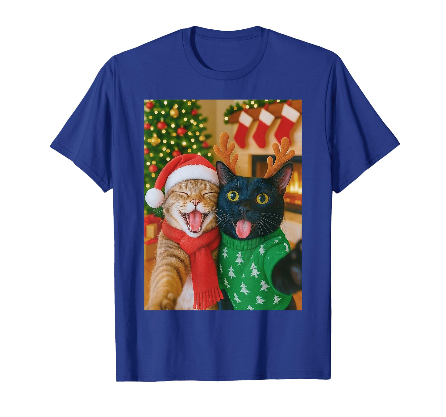 Funny Meme Cat Taking A Selfie Christmas Xmas Lights Holiday T-Shirt