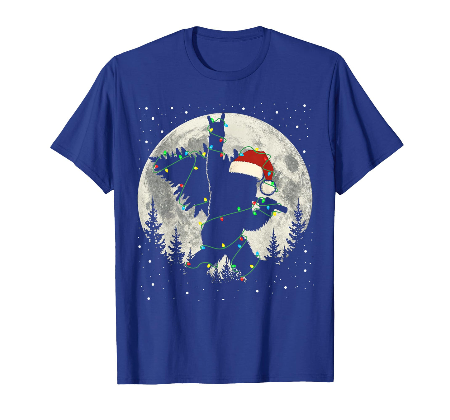Funny Santa Bigfoot Xmas Lights Big Foot Rock On Forest Moon T-Shirt