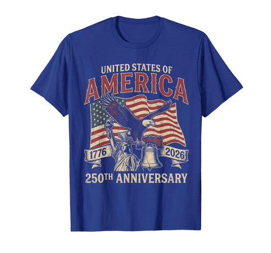 Vintage 250 Years 1776-2026 250th Birthday 4th July American T-Shirt