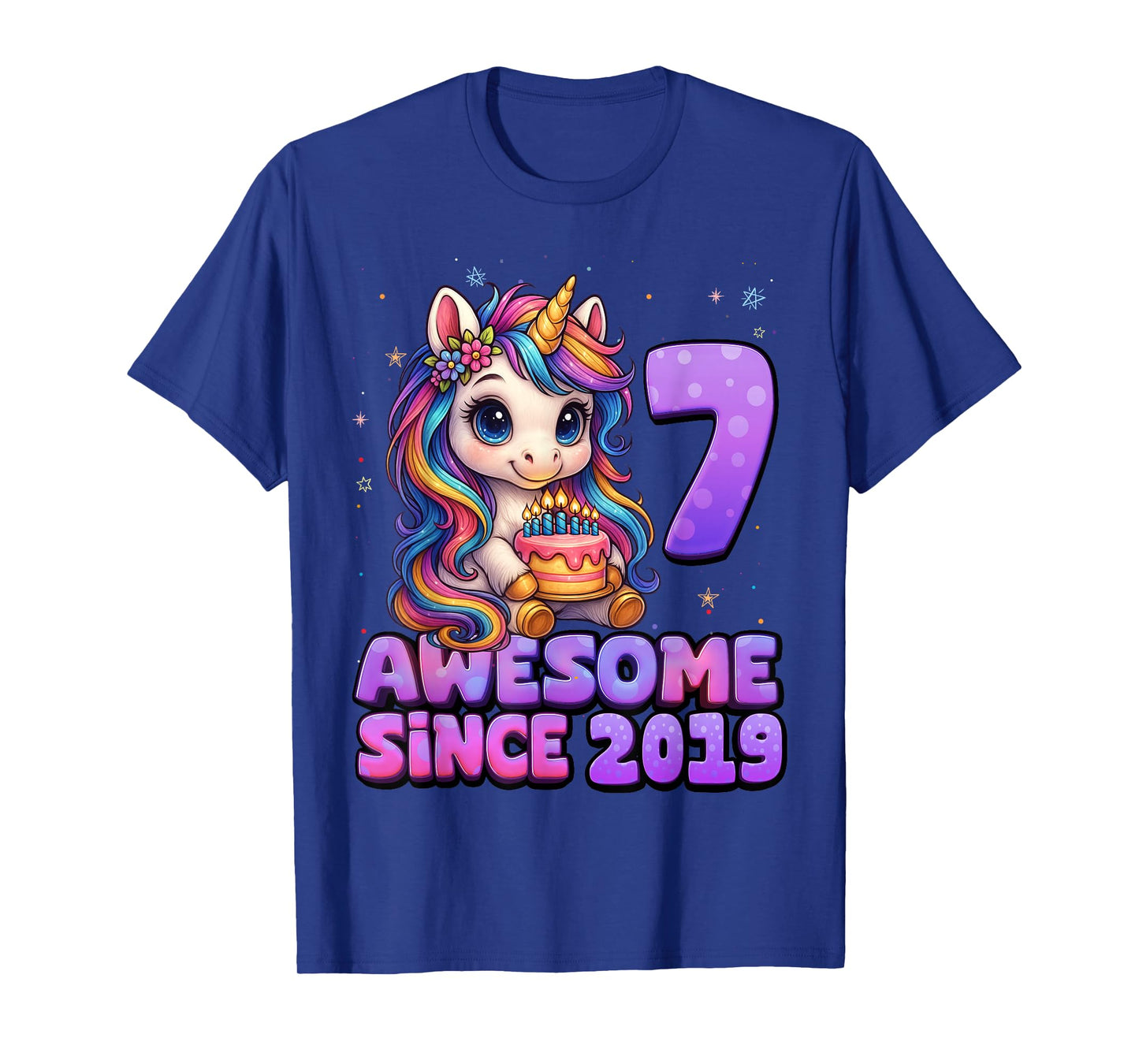 7 Year Old Girl Awesome Since 2019 Unicorn 7th Birthday Girl T-Shirt