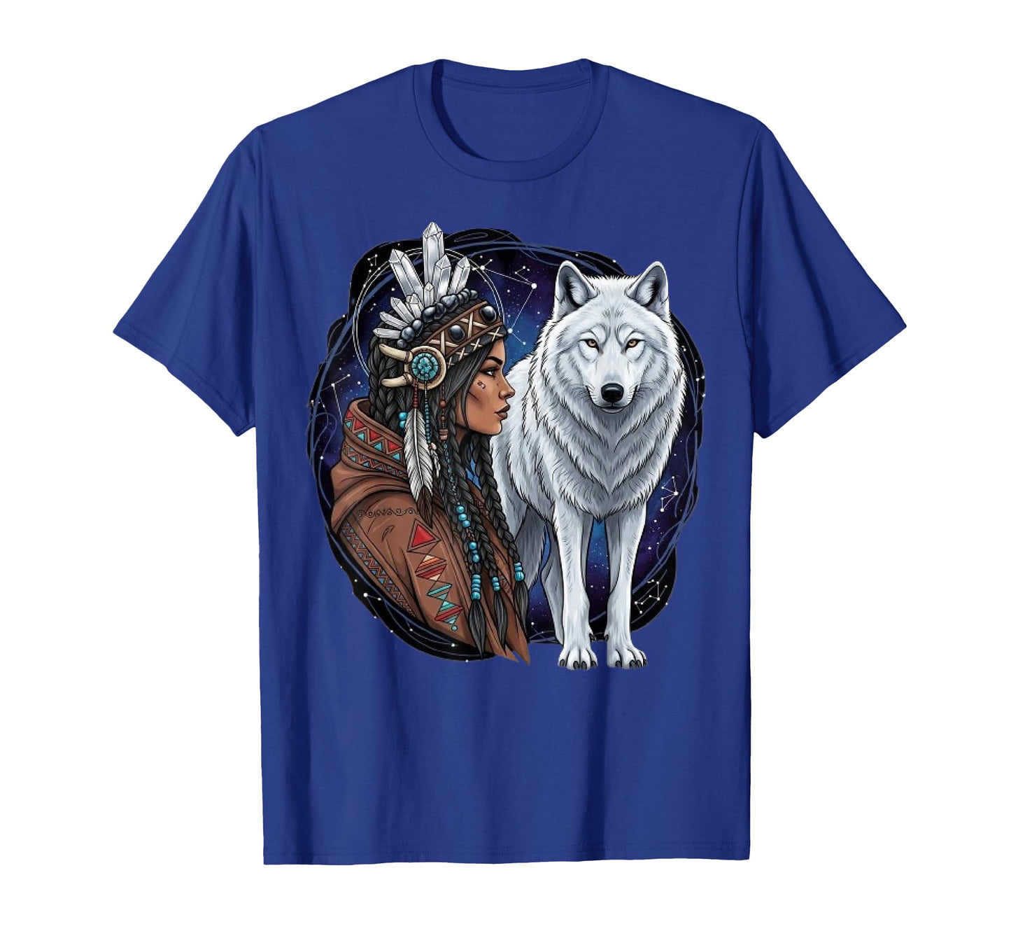 Indian Native American Woman with White Wolf Vitage Gifts T-Shirt